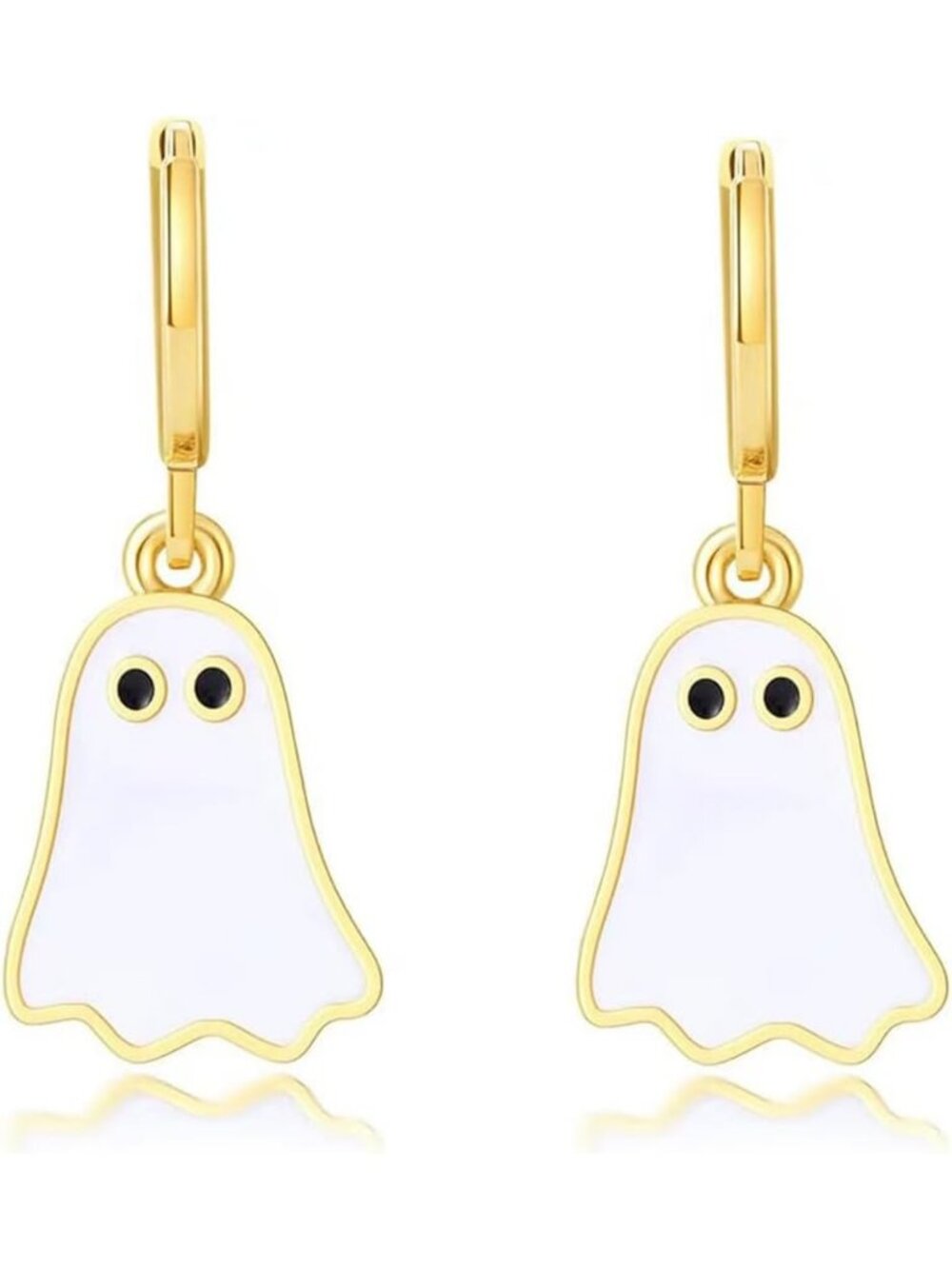 Women's Gold Ghost Huggie Hoop Handmade Polymer Clay Ghost Drop Cute Earrings